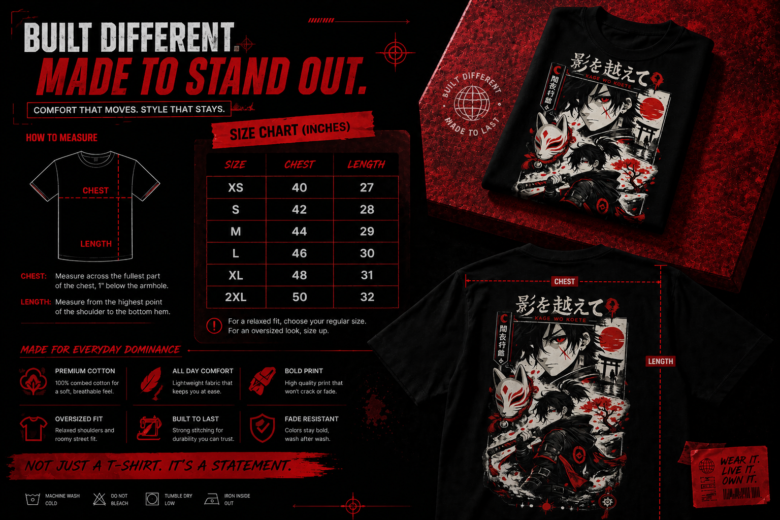 VEINS Shadowbreaker Edition — Kage Series Oversized Streetwear Tee (Black/Red)