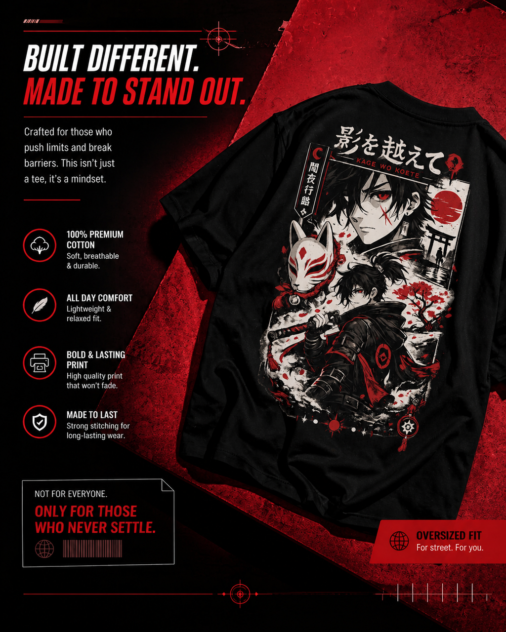 VEINS Shadowbreaker Edition — Kage Series Oversized Streetwear Tee (Black/Red)