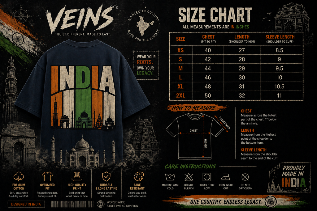 VEINS INDIA Heritage Oversized Graphic Tee – Tricolor Monument Edition