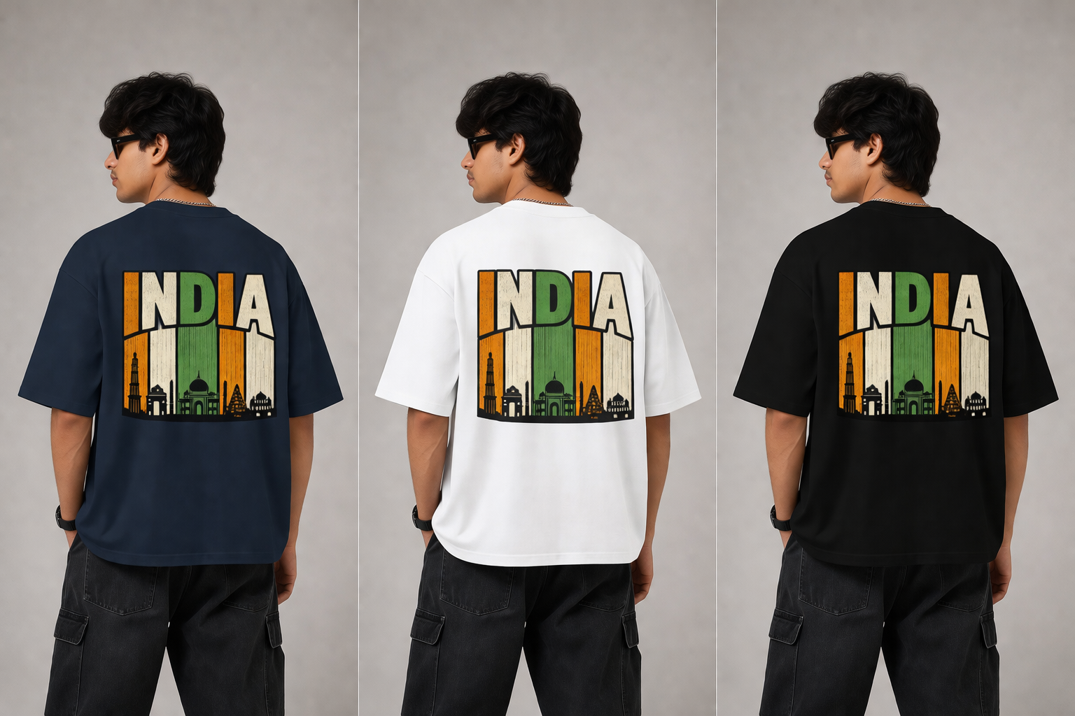 VEINS INDIA Heritage Oversized Graphic Tee – Tricolor Monument Edition